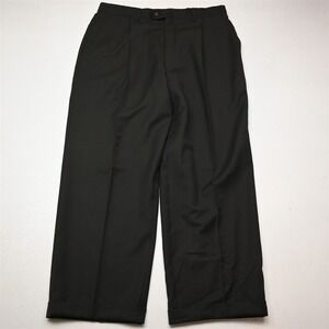 Vtg Bespoke 34x30 Dark Green 100% Wool Pleated Cuffed Baggy High Waist Pants